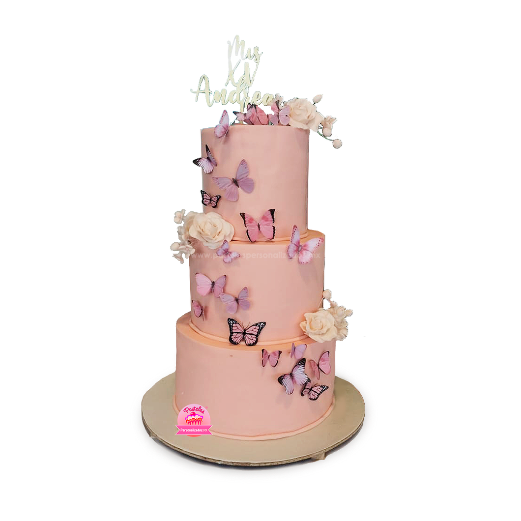 PASTEL XV CON FLORES Y MARIPOSAS