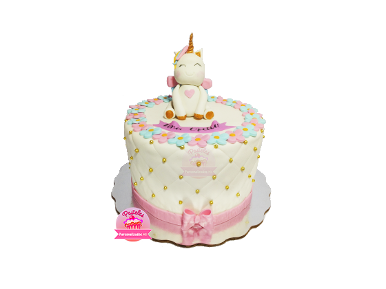 PASTEL UNICORNIO BEBÉ CON FLORES